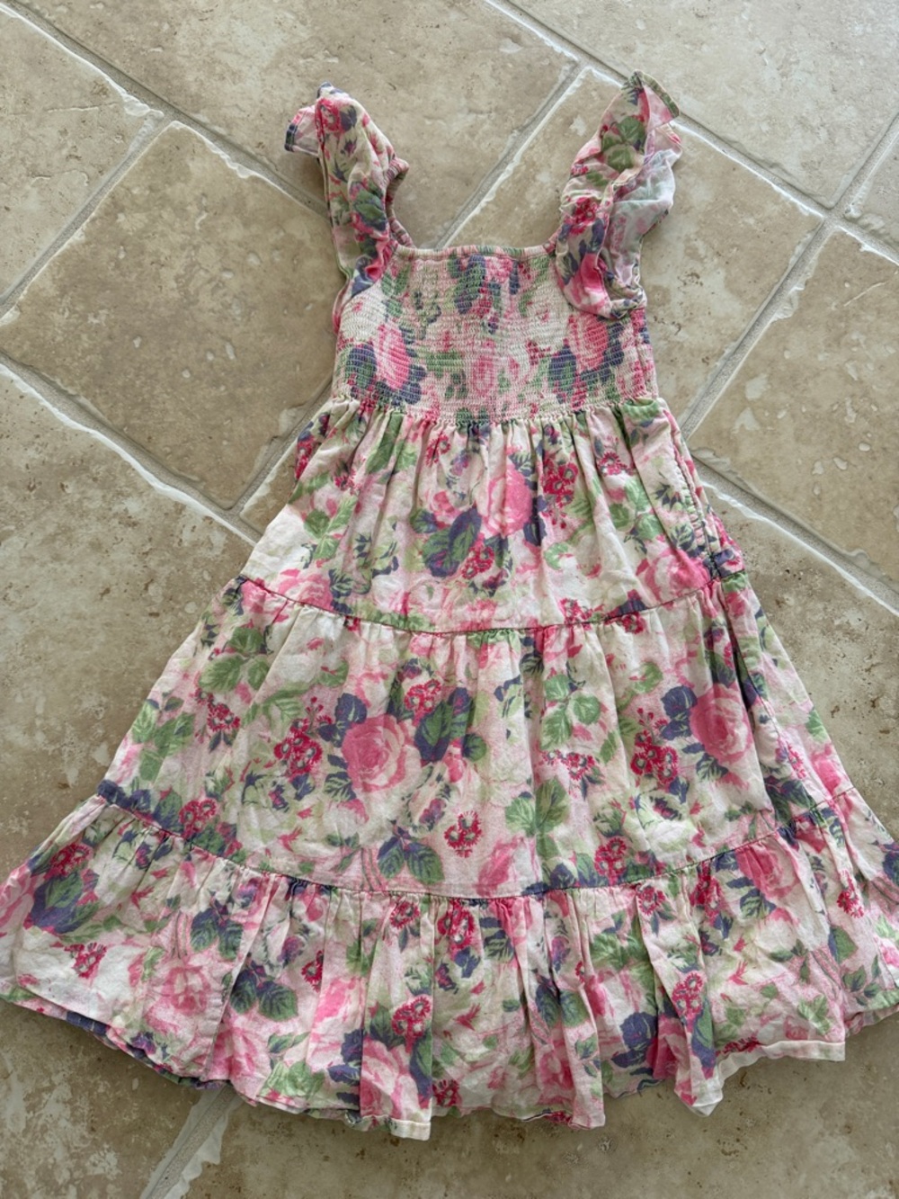 LoveShackFancy Pink & Green Floral Ruffle Strap Dress